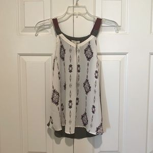 Rewind Tank Top, White, Grey, Blue, and Pink Pattern, Size Small